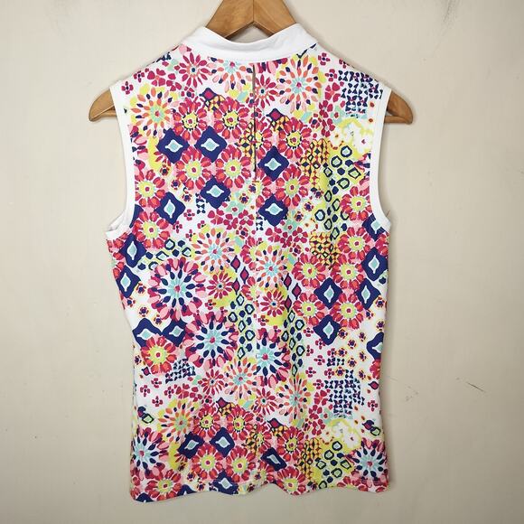 Lillie Green Sleeveless Quarter Zip Golf Top Floral Colorful - Picture 7 of 8